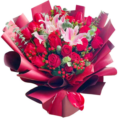 淮安22朵红玫瑰百合，爱的火焰